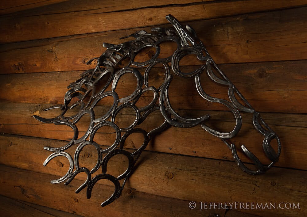Horse made of horse shoes